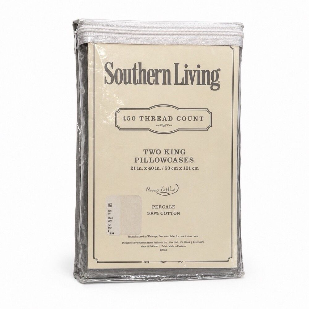 Southern Living King Pillowcases Gray 450TC Cotton Percale Discontinued New